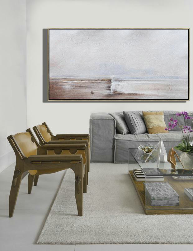 Handmade Large Painting,Hand Painted Panoramic Abstract Painting,Large Abstract Wall Art,Beige,Grey,White.etc